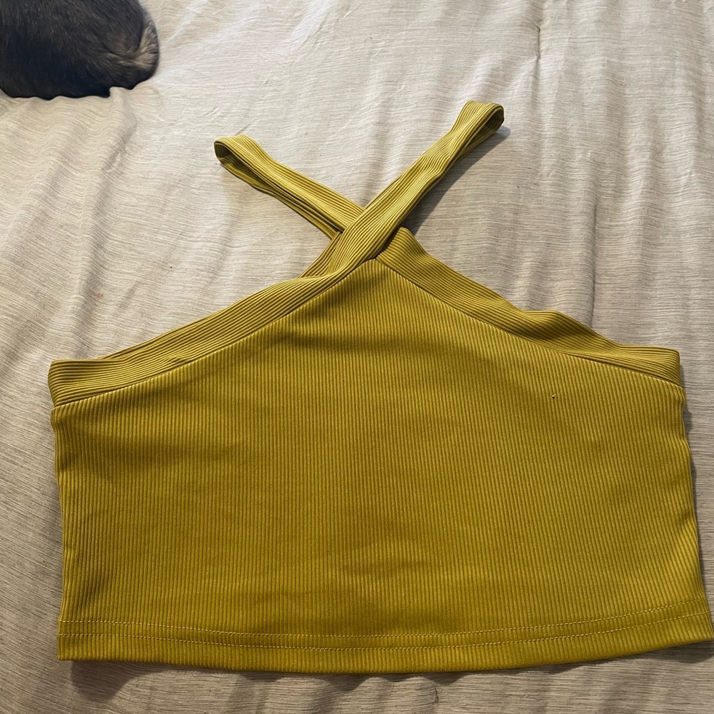 SHEIN Mustard Ribbed Crossback Crop Top